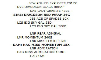 Pedigree and EPDs for DVE Davidson Famous 58K