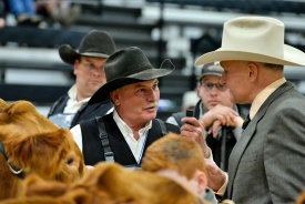 Vernon Davidson with Judge Trent Liebreich at the 2019 Canadian Western Agribition.